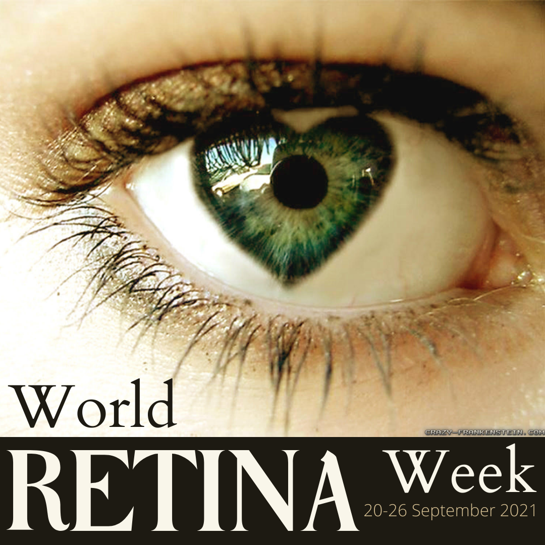 Picture of an eye where the iris of the eye is in the shape of a heart, with the words World Retina Week 20-26 September 2021